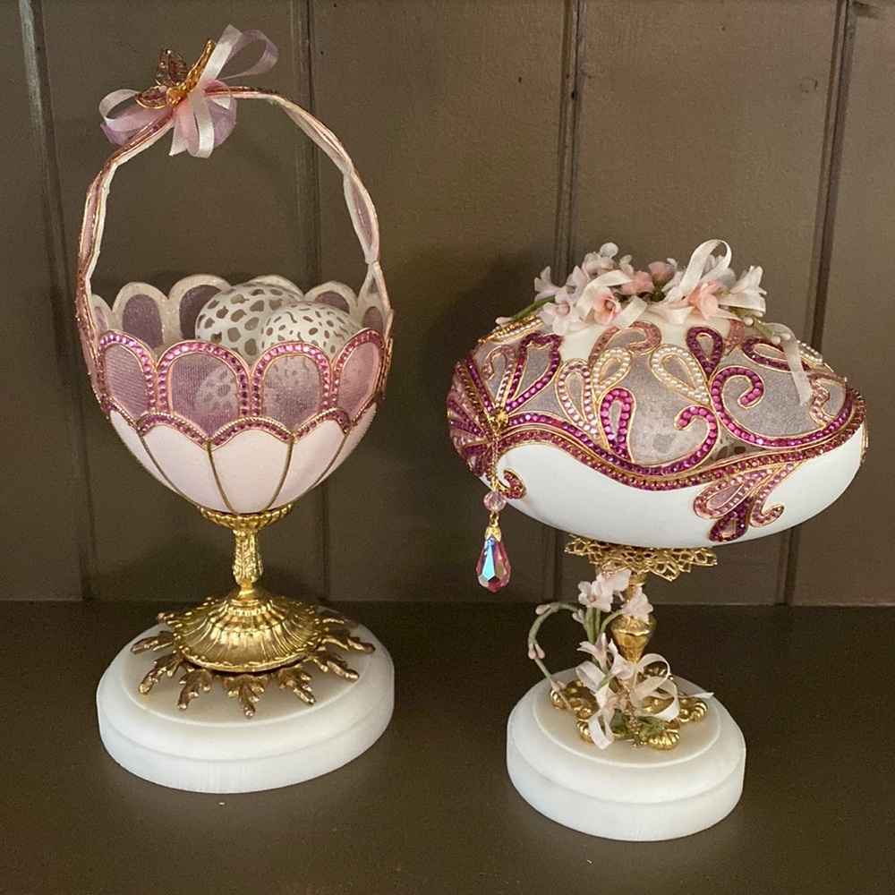 Vintage, Hand Made Real Goose & Ostrich Eggs, Carved & Beautifully Decorated